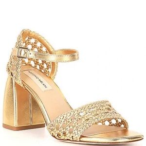 Antonio Melani Genuine Leather Gold Woven Heeled Sandals